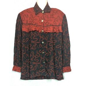 Vtg We Be Bop Shirt Blouse 2X Metal Buttons Western Flair Rodeo Southwest Boho